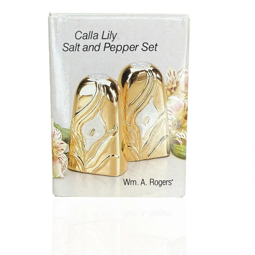 Vintage WM. A‎ Rogers Oneida Calla Lily Salt & Pepper Shakers Anti Tarnish Heavy